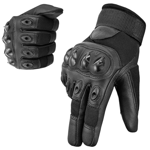 WESTWOOD FOX Guantes de Moto de Cuero de Primera Calidad para Hombres y Mujeres. Pantalla táctil, a Prueba de Viento, Guantes de Moto Dedo Completo para Racing, ATV Riding, (Negro, S)