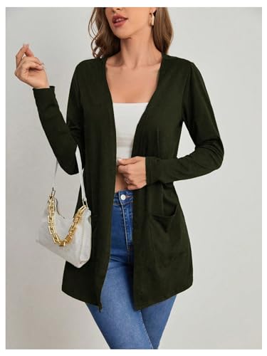 Image of MakeMeChic Women's Open Front Long Sleeve Fall Cardigan Black Large
