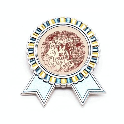 Broche en forme de cercle de dragon chinois M en métal - Médaille de prix de style portrait