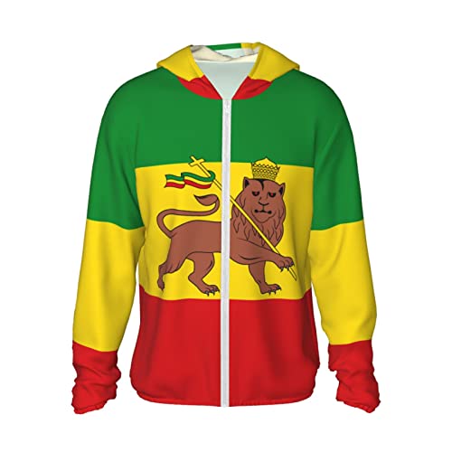 errtavt Ethiopia Lion of Judah Flag Sun Protection Hoodie Women's Long Sleeve Uv Shirts Jacket Jacket Hooded with Pockets for Hiking Outdoor 3X-Large Black