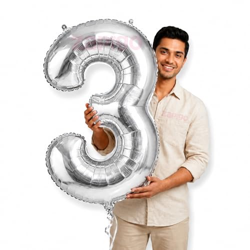 Image of Balloonistics Silver 40-Inch Foil Number 3 Balloon - Helium or Air Fill for 3rd Birthday, Anniversary Party Decoration, Photo Booth Backdrop, Cake Table Decor
