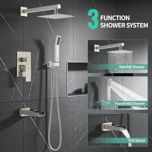 Image of SR SUN RISE 8'' All-Metal Shower System with Tub Spout Handheld Sprayer