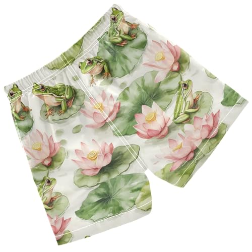 Pigsaly Boys' Swim Board Shorts Watercolor Green Frogs Lotus Flowers Boy's Swim Trunks Kids Swimwear 5T2