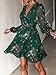 CUPSHE Women's Mini Dress Floral Print V Neck Long Peasant Sleeves Chiffon A-Line Flowy Short Dress Green, L
