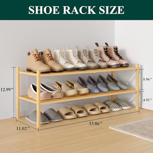 Image of Smiry Bamboo Shoe Rack, 5 Horizontal Slats, 2 Tier - 33.9 inch Wide, Natural