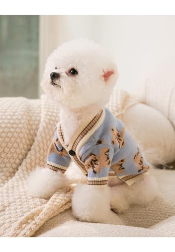 Hundepullover Valentinstag Hundepullover Kleine Hunde Strick Hundekleidung Bär Pullover Hund Hundepulli Strickjacke Katzenpullover Hundes Kleidung Welpenpullover Mantel für Kleine (Blau,XXS)