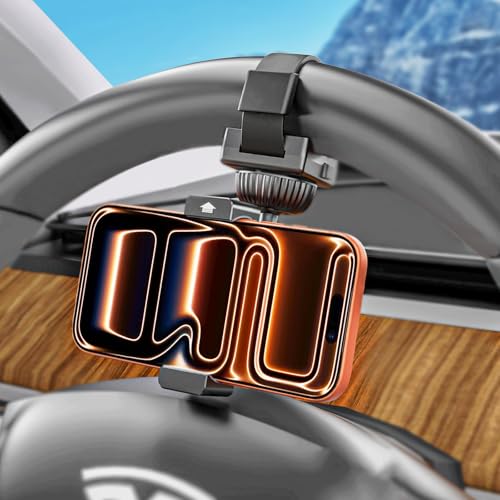 Wukanleng Steering Wheel Phone Holder for Car [Never Fall] 360 Adjustment Steering Wheel Phone Mount for Truck/Tesla/Pickup/Golf Cart/SUV Compatible with iPhone 17 Pro Max 16 15 Ai Plus Smartphone