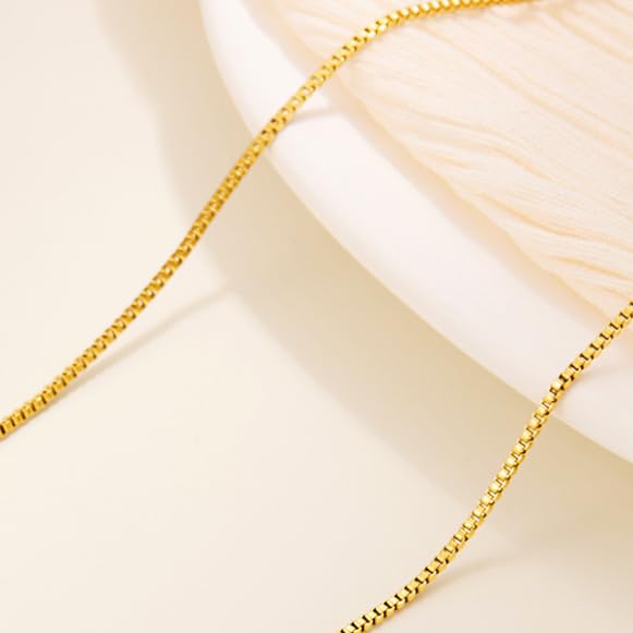 14K Solid Yellow Gold Box Chain Necklace for Women & Men, 0.6mm or 1mm Thin Chain, Length Options 16" to 30" inch3