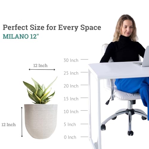 Image of Amazon Brand - Umi 12 Inch Large Plastic Planter Pot for Indoor Outdoor Plants | Big Size Garden Gamla UV Resistant Polymer Flower Pot | White Decorative Pot for Balcony, Garden, Terrace & Home Decor