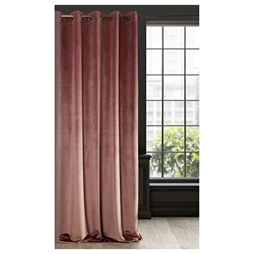 Eurofirany Ria gardin sammet mörkrosa sammet 1 st. Mjuk 10 öljetter ädel elegant hög kvalitet glamour sovrum vardagsrum lounge, mörk ros, 140 x 250 cm