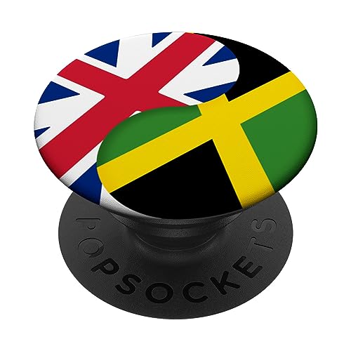 British Jamaican Flag United Kingdom UK England Jamaica Flag PopSockets Swappable PopGrip, Black