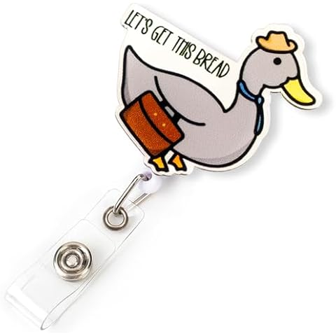 Celokiy Funny Animal Badge Reel, Retractable ID Card Holder with Alligator Clip for Nurse, Nursing Student, Medical Assistant, Teacher, Social Worker, Let’s Get This Bread Duck Design Cover