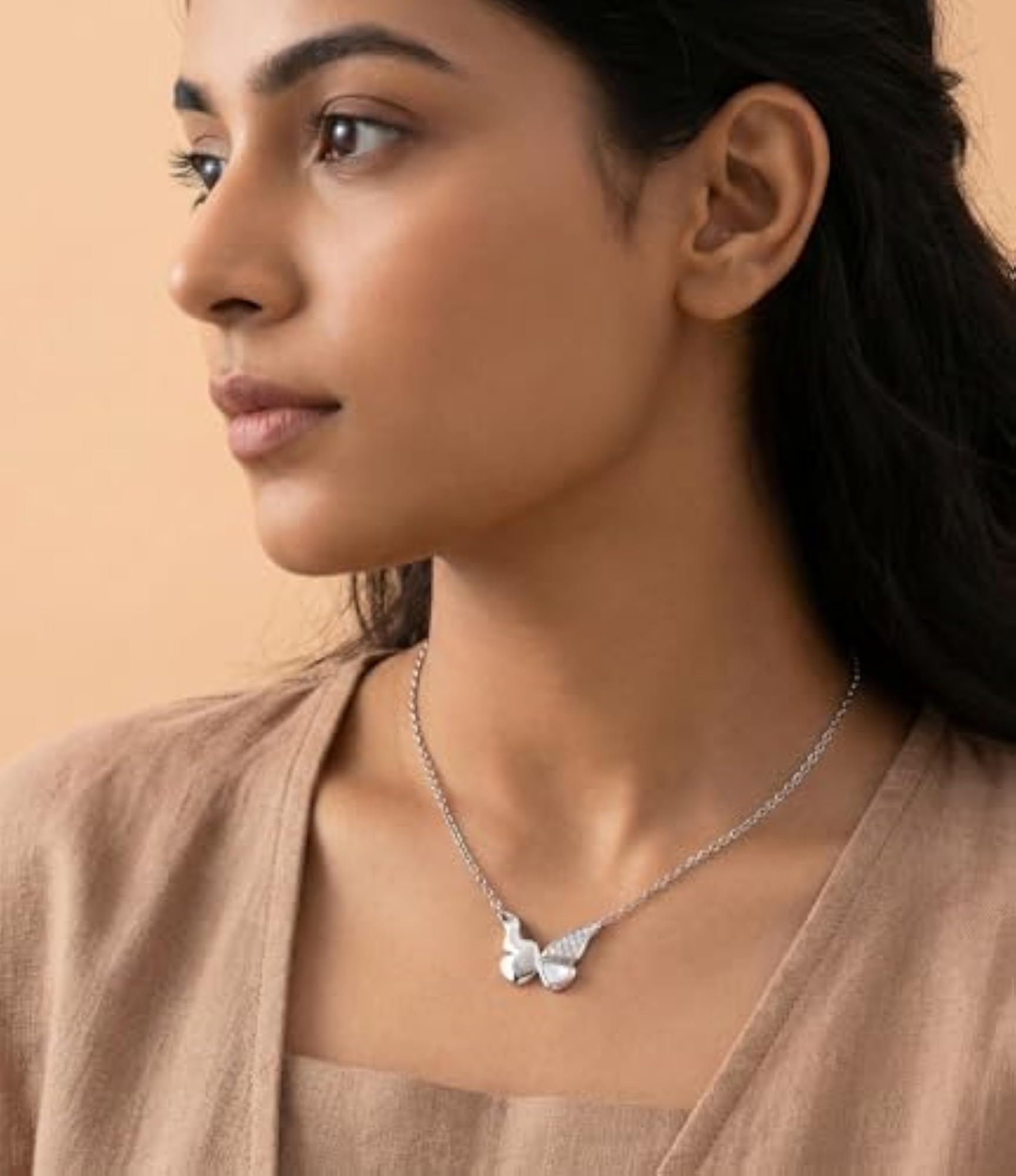Sterling Silver 925 Butterfly Pendant Necklace, Rhodium Plated