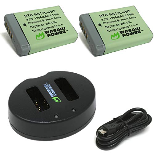Wasabi Power Battery (2-Pack) and Dual USB Charger for Canon NB-13L