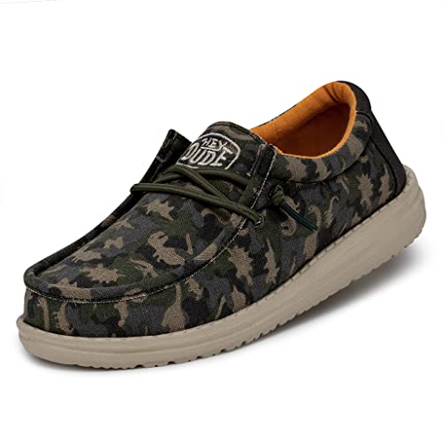 Hey Dude® Wally Camodino Kid Shoes – Unisex – Ultralight Design – Cotton Canvas Upper – Cotton Lining