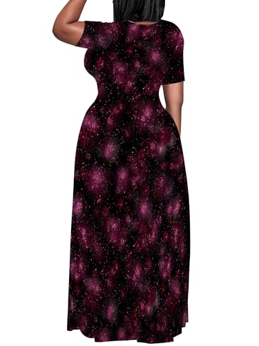 Image of PinkPatty Women's Plus Size Maxi Dresses Short Sleeve Sundress Summer T-Shirt Beach Long Dress with Pockets