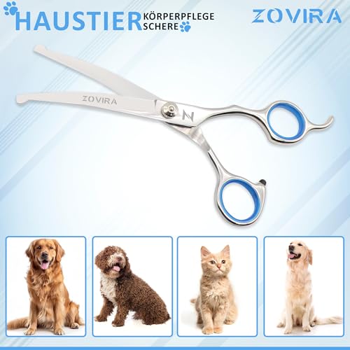 Zovira Professionelles Scheren für die Hundepflege 6,5'' gebogener Hundeschere, runder Spitze und Pfotenschere zum Schneiden von Hundehaaren