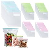 50PCS Sacchetti Freezer Riutilizzabili per Congelatore Sacchetti Gelo per Alimenti, Sacchetti Trasparenti Verticale Buste Alimenti Richiudibili Con Zip per Spuntini Frutta Verdura Carne Pane