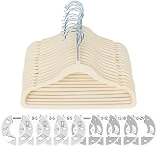 ilauke 20 Pack Kids Velvet Hangers, Childrens Coat Hangers, Ultra Thin No Slip Clothes Hangers with 8 Pcs Baby Clothing Dividers Beige