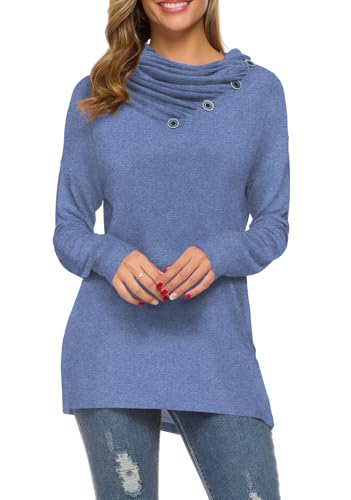Image of WEACZZY Women's Long Sleeve Shirts Button Cowl Neck Casual Loose Tunic Tops Blouse Dressy Fashion 2026