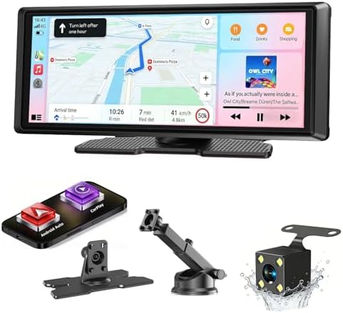 ESSGOO 8 Zoll CarPlay Android Auto Display mit 1080P Rückfahrkamera | Apple CarPlay Bildschirm für AirPlay/Mirror Link,IPS Touchscreen,GPS Navigation, Bluetooth 5.3,Sprachassistent