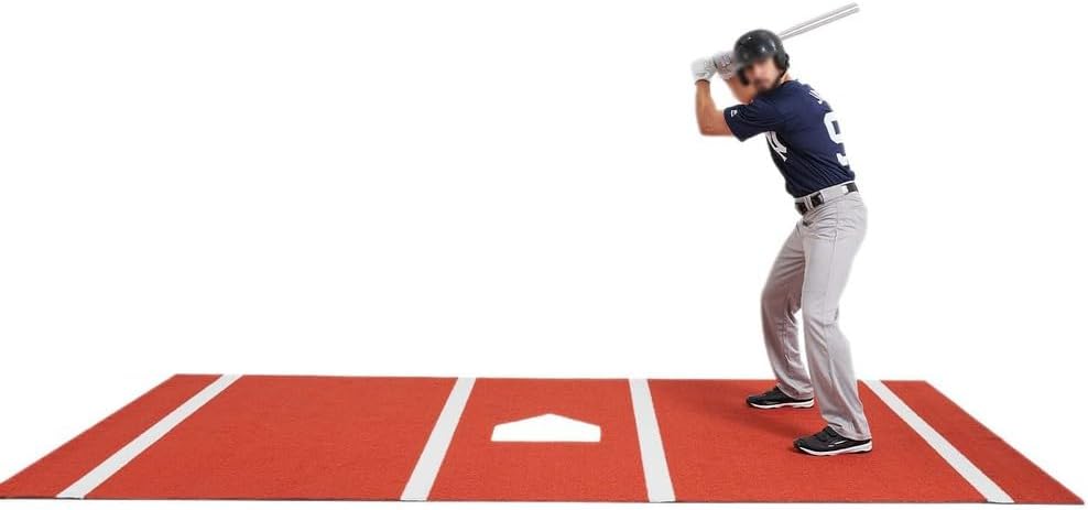 Baseball Batting Mat, 4Ft X 10Ft (116X305cm) Baseball Softball Hitting Mat with Strike Zone, Red & White Colored Turf, 5Mm Non-Slip Base, Portable Roll-Up Design for Indoor/Outdoor Training