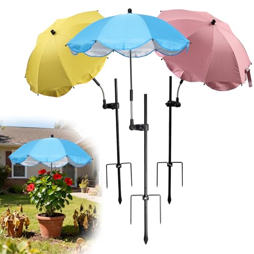 TAILERNRUYE Plant Umbrellas for Outdoor Plant, 3PC Wide Dual-Plug Design with 3 Adjustable Angles Plant Umbrella Suitable for Outdoor Plant Trellis Garden Beds Potted Plants (Three Colors)