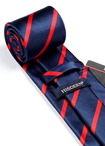 Image of HISDERN Stripe Tie Mens Ties with Pocket Square Set Classic 3.4'' Silk Formal Necktie Handkerchief for Business Wedding