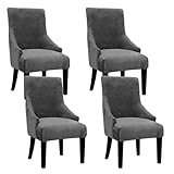 Velvet Wingback Dining Chair Cover Soft Stretch Accent Chair Cover Slipcover Thick Plush Wing Back Chairs Covers Furniture Protect Washable Chairs Protector Covers for Dining Room (Dark Grey, 4)