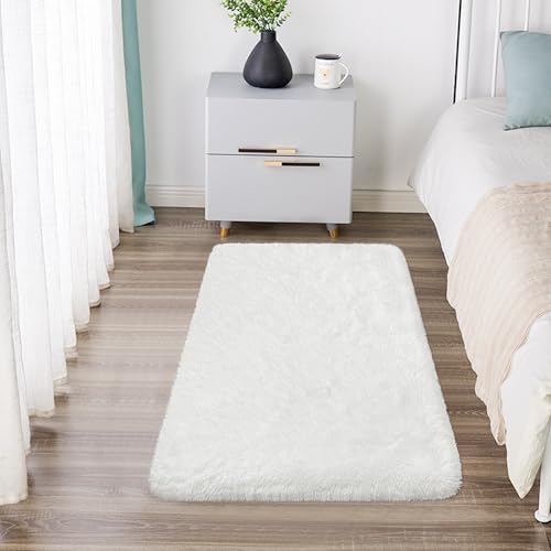 Tapete pequeño peludo blanco 2x3 pies para dormitorio miniatura 5