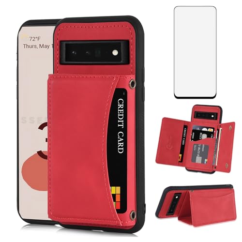 Étui portefeuille Google Pixel 6 Pro avec protège-écran verre trempé et porte-carte