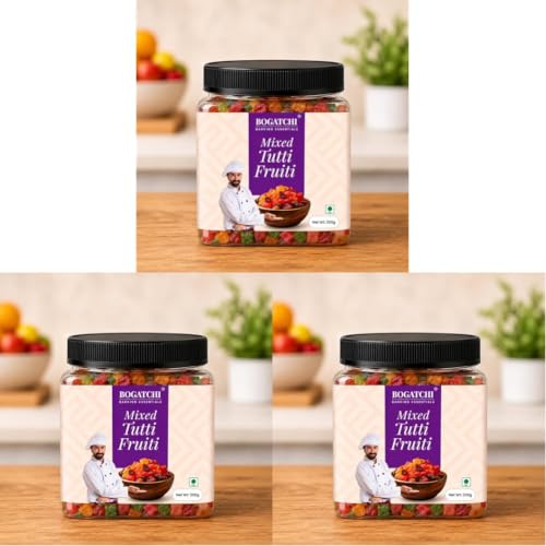 Image of BOGATCHI Mixed Tutti Frutti 200g | Multicolor Candied Fruit Bits for Cake Decoration, Ice Cream, Cookies, Muffins & Desserts | Fresh Fruit Topping for Baking & Garnishing | Includes Free Measuring Spoon
