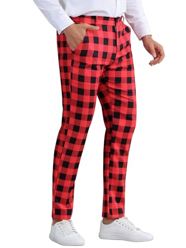 Lars Amadeus Plaid Golf Pants for Men's Regular Fit Color Block Tartaned Pattern Checked Dress Trousers