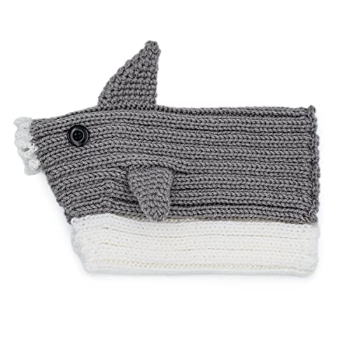 Zoo Snoods Grey Shark Costume For Dogs, Large - Warm No Flap Ear Wrap Hood For Pets, Dog Outfit For Winters, Halloween, Christmas & New Year, Handmade Soft Yarn Ear Covers - Gray #TOP3