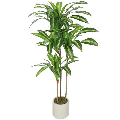 HOMCOM 120cm Artificial Dracaena Tree Decorative Artificial Plant with Bendable Trunks and White Planter for Living Room Bedroom Home Office Decor Green