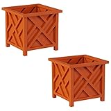 Lattice Design Outdoor Planter Box 2-Pack - 14.75” Square 13” Tall Terracotta Decorative Plant Pots for Front Porch Decor - Flower Pots Outdoor Planters for Porch Patio or Garden Decor by Pure Garden