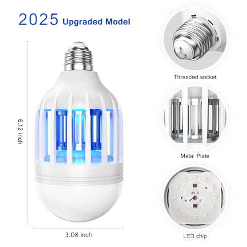 Image of Bug Zapper Light Bulb, 2 in 1 Mosquitoes Killer Lamp Led Electronic Insect & Fly Killer, Porch Light for Entryway, Doorway, Corridor, Balcony and Patio (White)