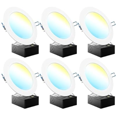 Sunco 6 Pack 6 Inch Slim LED Recessed Ceiling Lights, Selectable CCT 2700K, 3000K, 4000K, 5000K, 6000K, Dimmable, 14W, Canless with Junction Box