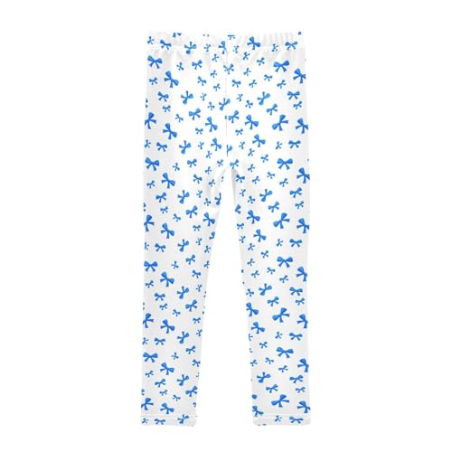Girls Leggings Size 4T Blue Ribbon Bow White Stretchy Tights Girl Clothes Comfortable Pants for Dresses Dance2