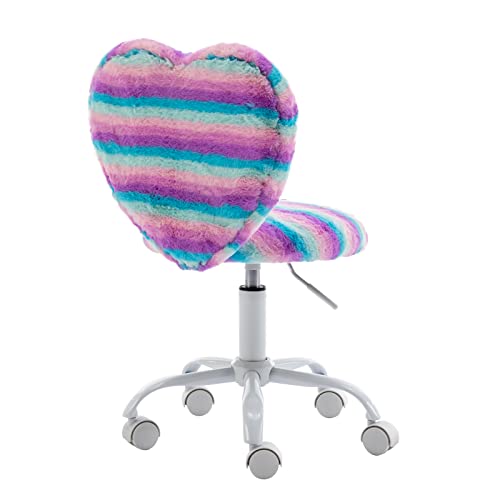 chairus Enfant Chaise d'étude en Fausse Fourrure Hauteur Réglable Chaise Pivotante de Bureau avec Dossier en Forme de Cœur (Arc-en-Ciel) Cover