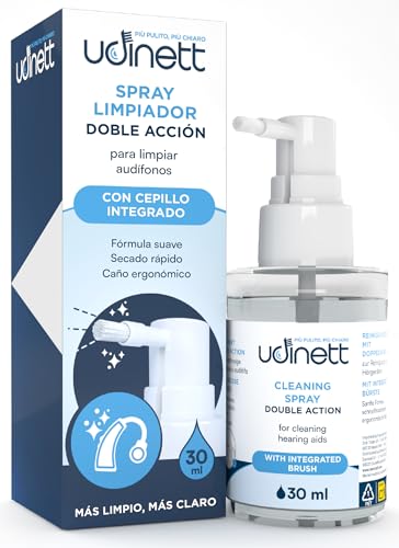 Spray Limpiador de Audífonos 30ml Udinett - Limpiador con Cepillo contra la Suciedad Cera - Efecto Efecto de Limpieza Inmediato para Auriculares Bluetooth - Fórmula Sin Alcohol