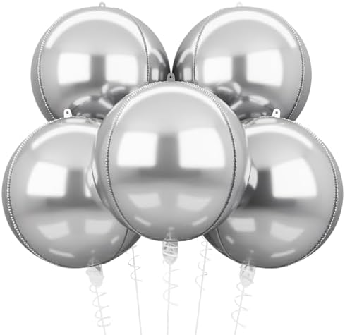 Lot de 5 ballons en aluminium 4D argentés - 55 cm - Grands ballon...