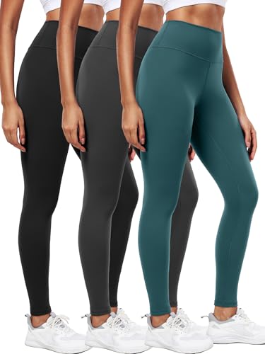 Image of CADMUS Workout Yoga Pants for Women Ultra Soft High Waisted Ankle-Length Essential Basic Leggings for Running Hiking, 67# Black,grey,green,pack of 3, S
