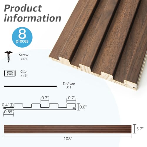 Image of Art3d 108 x 5.7 Inch Slat Wood Wall Paneling for Interior Decor, Walnut