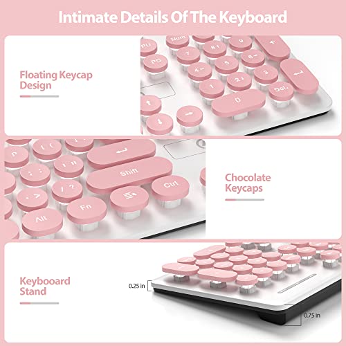 surmen かわいい 静音キーボード ピンク 有線タイプライターキーボード ライトアップバックライト付きPCキーボード レトロなラウンドキー付き フルサイズ104キー オフィスコンピュータ用 (ピンク) の商品画像 2