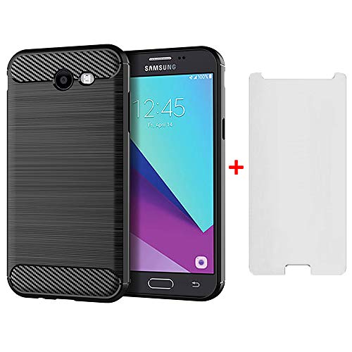Asuwish Handyhülle für Samsung Galaxy J3 2017 Hülle mit Glas Folie Panzerfolie Schutzfolie & Extra Dünn Silikon TPU J3 Pro J 3. 2017 Duos J330F Slim Handy Hüllen Schutzhülle Phone Hülle Schwarz