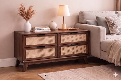 MISAN Solid Sheesham Wood Sideboard Cabinet with 4 Drawer - Chest of Drawers Wooden Drawer Storage Cabinet for Bedroom Living Room Storage Furniture D