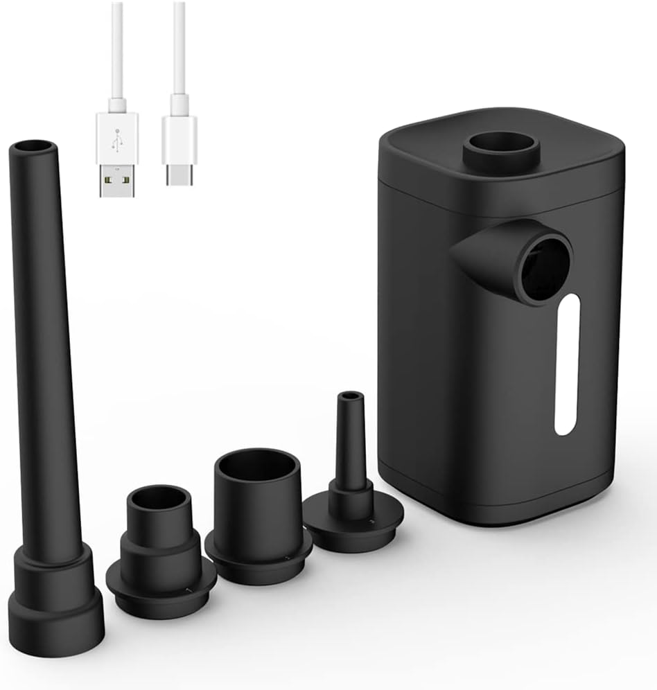 HANDA Mini Portable Air Pump 4000mAH Battery USB Rechargeable Pump with 4 Nozzles, Lighting, Quick Inflator/Deflator Pump for Camping, Inflatable Cushions, Air Mattress Beds, Swimming Ring