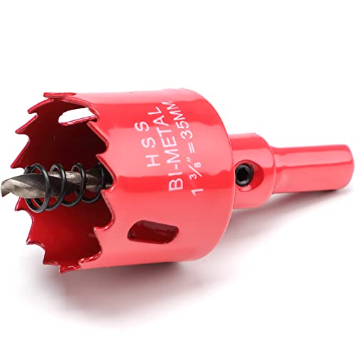 35mm Hole Saws Cutter, HSS Bi-Metal Drill Bit for Wood Plastic, UPVC, Fiberglass and Plasterboard, Red
