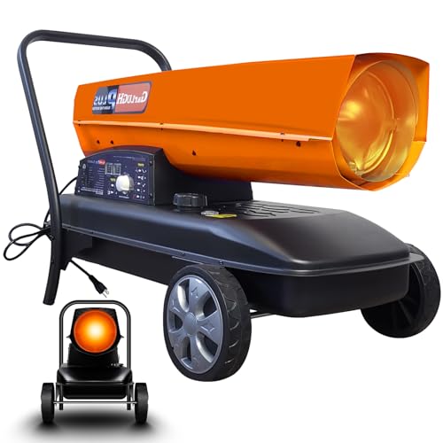 WORVISTA 125,000 BTU Kerosene Diesel Heater with Thermostat Control, Portable Torpedo Space Heater with Wheels, Forced Air Heater with Overheat Protection for Garage, Construction Site and Farm